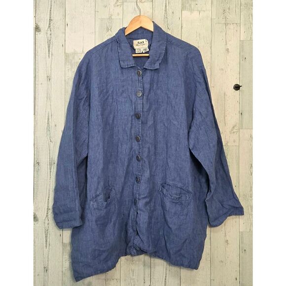 Flax Tops - VTG Flax by Jeanne Engelhart Linen Chambray Button Down Sz. 3G (22-24)